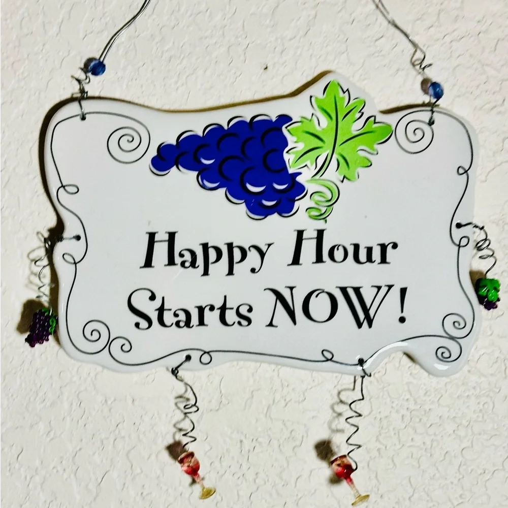 Ceramic Happy Hour Wine‎ Drinking Sign